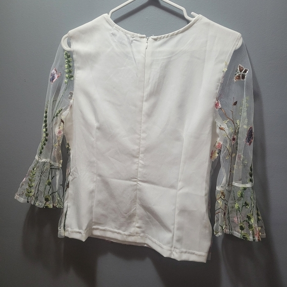 Papillon Cropped Sleeve Embroidered Blouse S - Picture 7 of 8